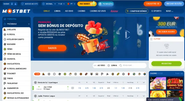 Página inicial da MostBet