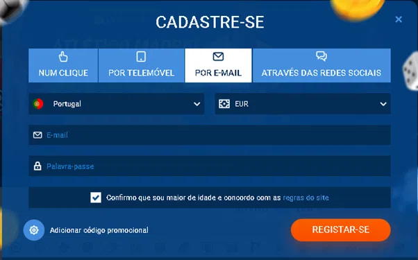 Registo por correio eletrónico