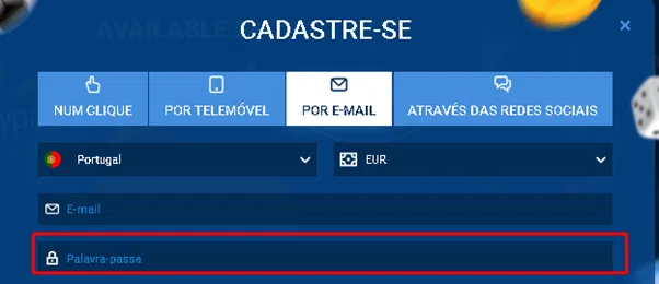 Introduzir a sua palavra-passe ao registar-se na MostBet